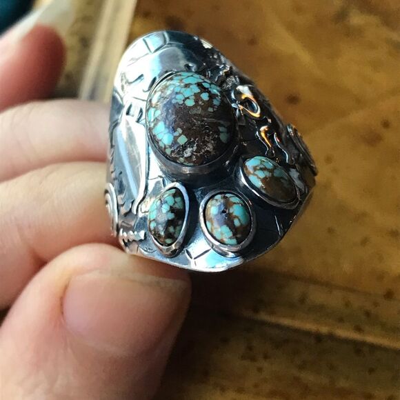 Royston Blue Horizon Turquoise Sterling Silver Statement Ring Size 10 - Picture 11 of 11